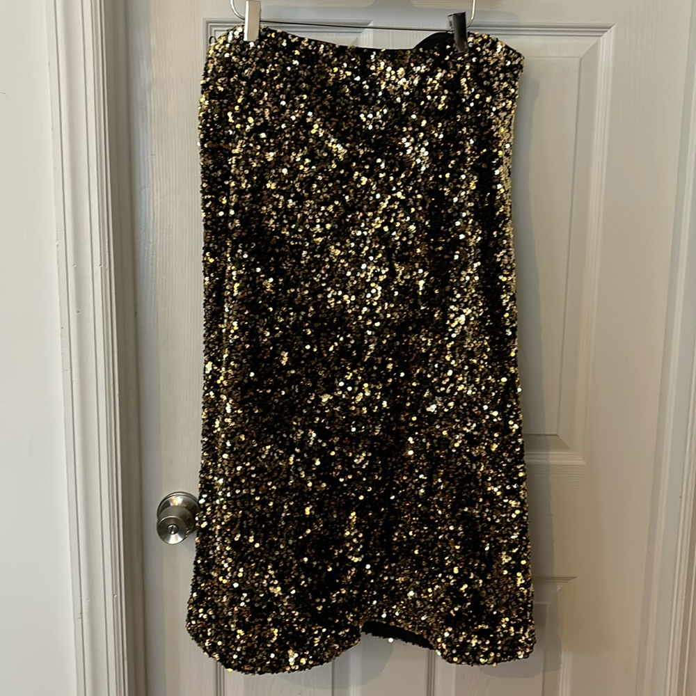 Banana Republic Gold Sequin Slip Skirt XL